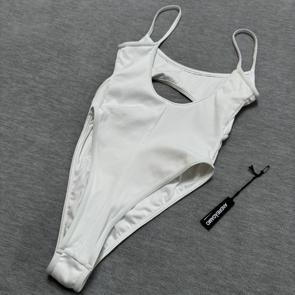 ANDREADAMO sz M One Piece Swim Suit Ribbed Stretch Cut Out
